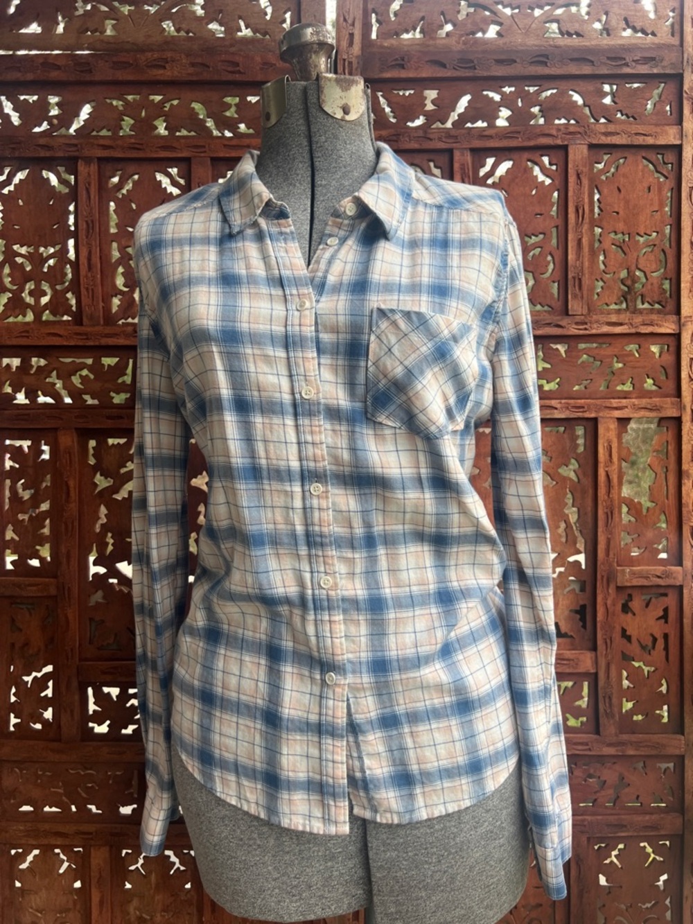 PAIGE Blue, Cream and Tan Plaid Shirt